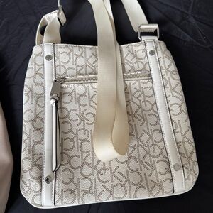 CK Signature Monogram Cream Crossbody Bag